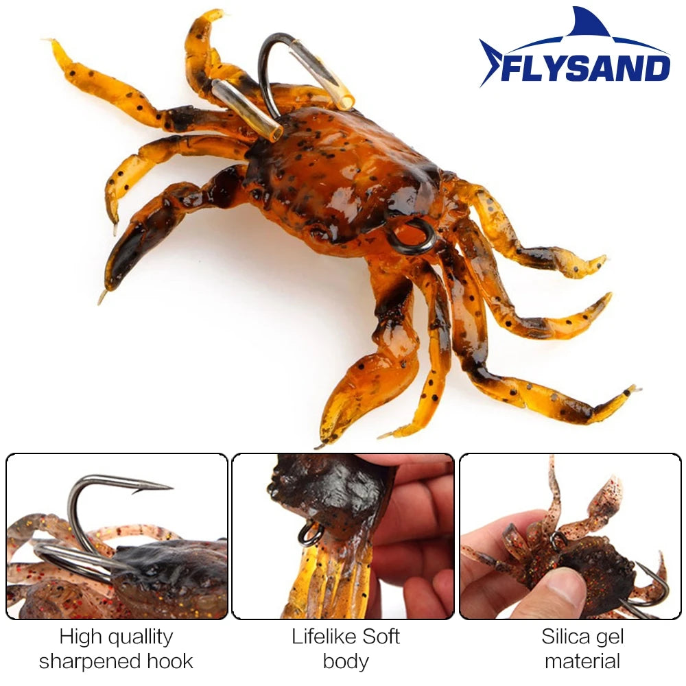 FLYSAND bionique crabe Silicone appât souple artificiel réaliste crochet pointu leurre de pêche poisson d'eau douce gabarit tête appâts matériel de pêche