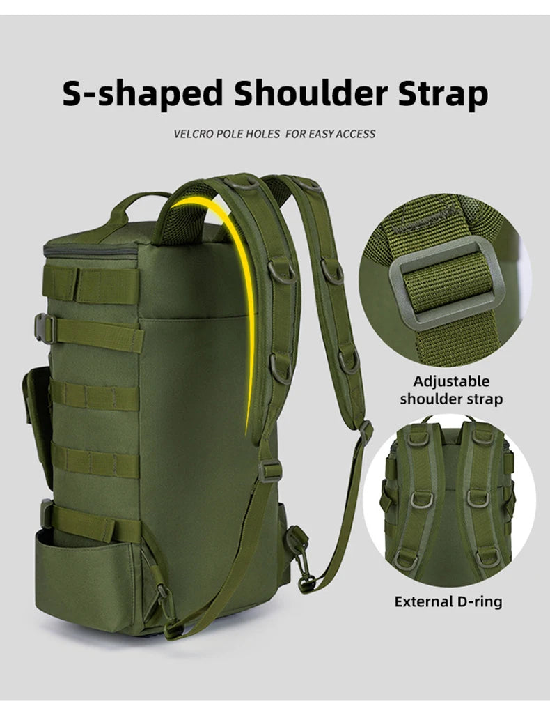 Sac à dos de pêche tactique, sac de matériel avec porte-canne, rangement d'équipement de poisson Molle Camping randonnée sac multifonctionnel en plein air