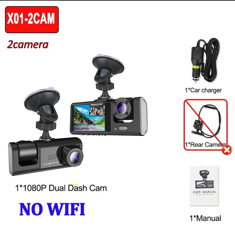 Dashcam WiFi 3/2 Objectifs 1080P — Vision Nocturne Avant Arrière Enregistreur