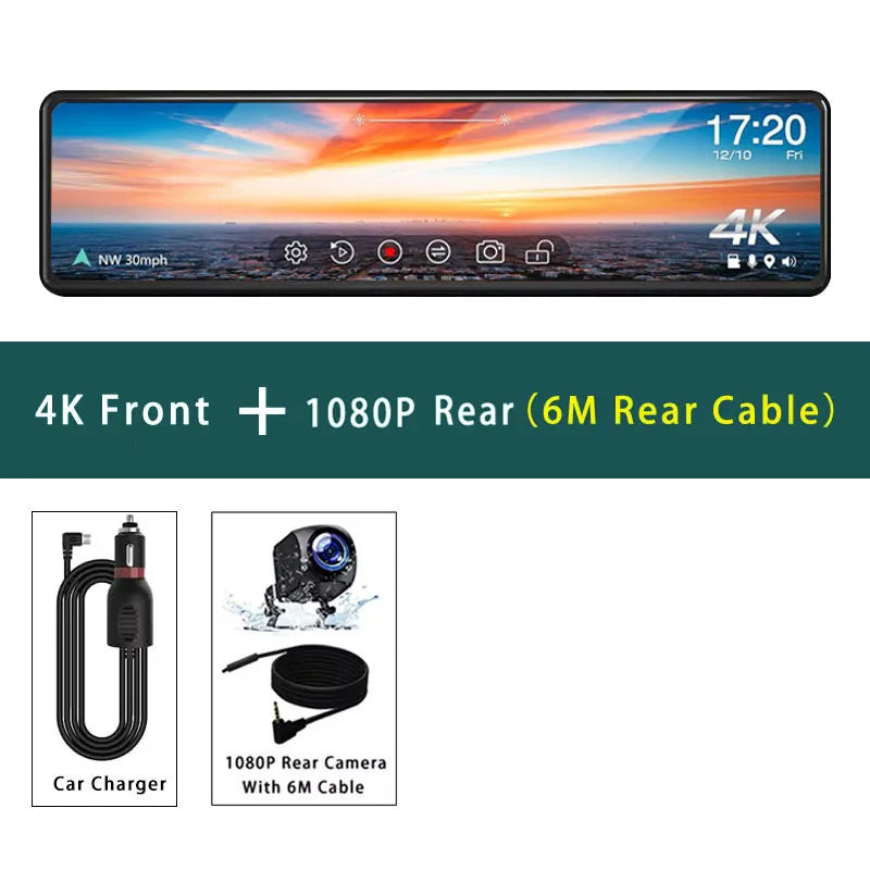 11.26 "UHD 4K 2160P coche Dvr GPS WIFI espejo Dash Cam doble lente Dashcam IPS pantalla cámara reproductor grabador flujo espejo retrovisor
