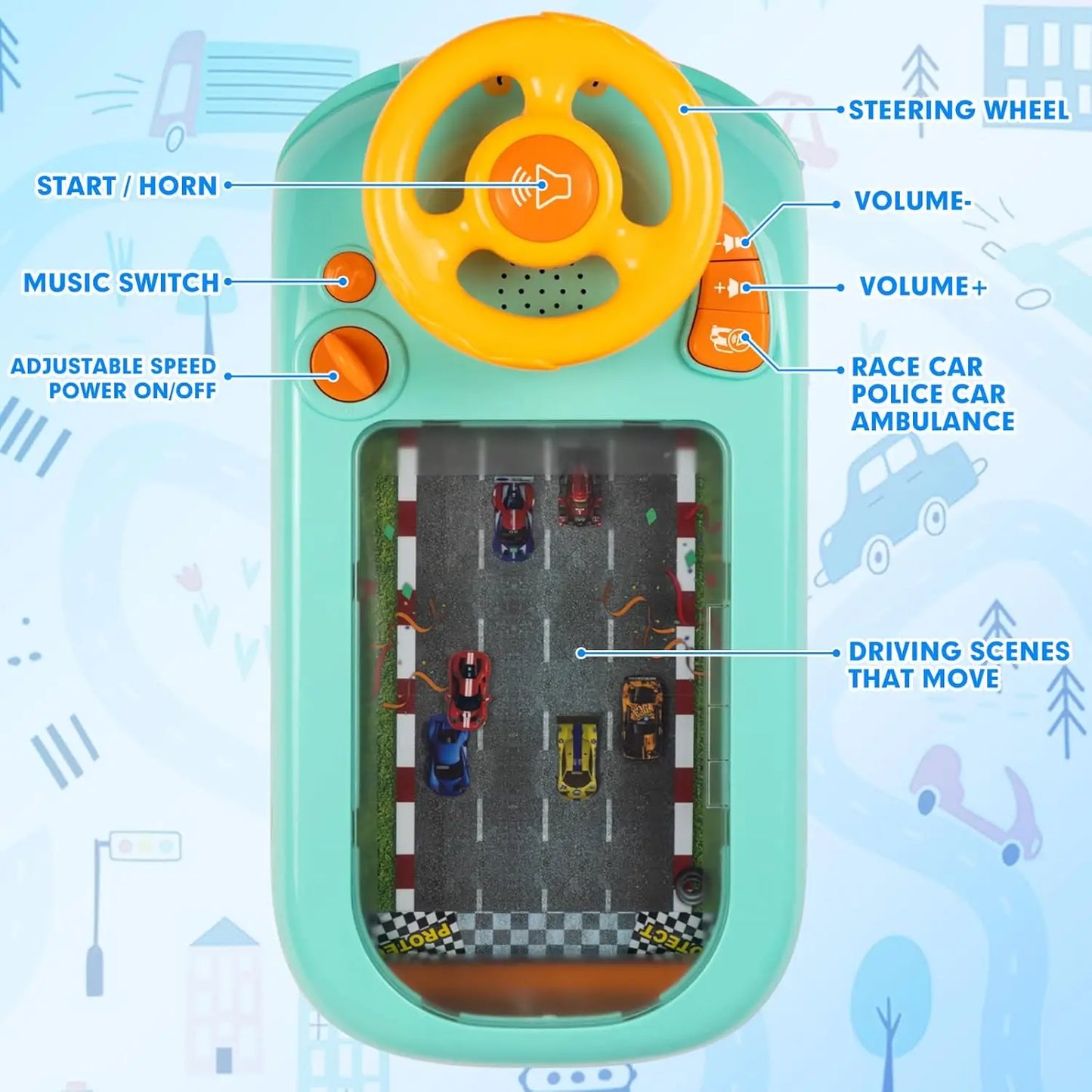 Jouets de volant musicaux pour garçons, voiture de course simulée pour tout-petits, jeu de conduite avec son, coule, apprentissage des dos, 4-6