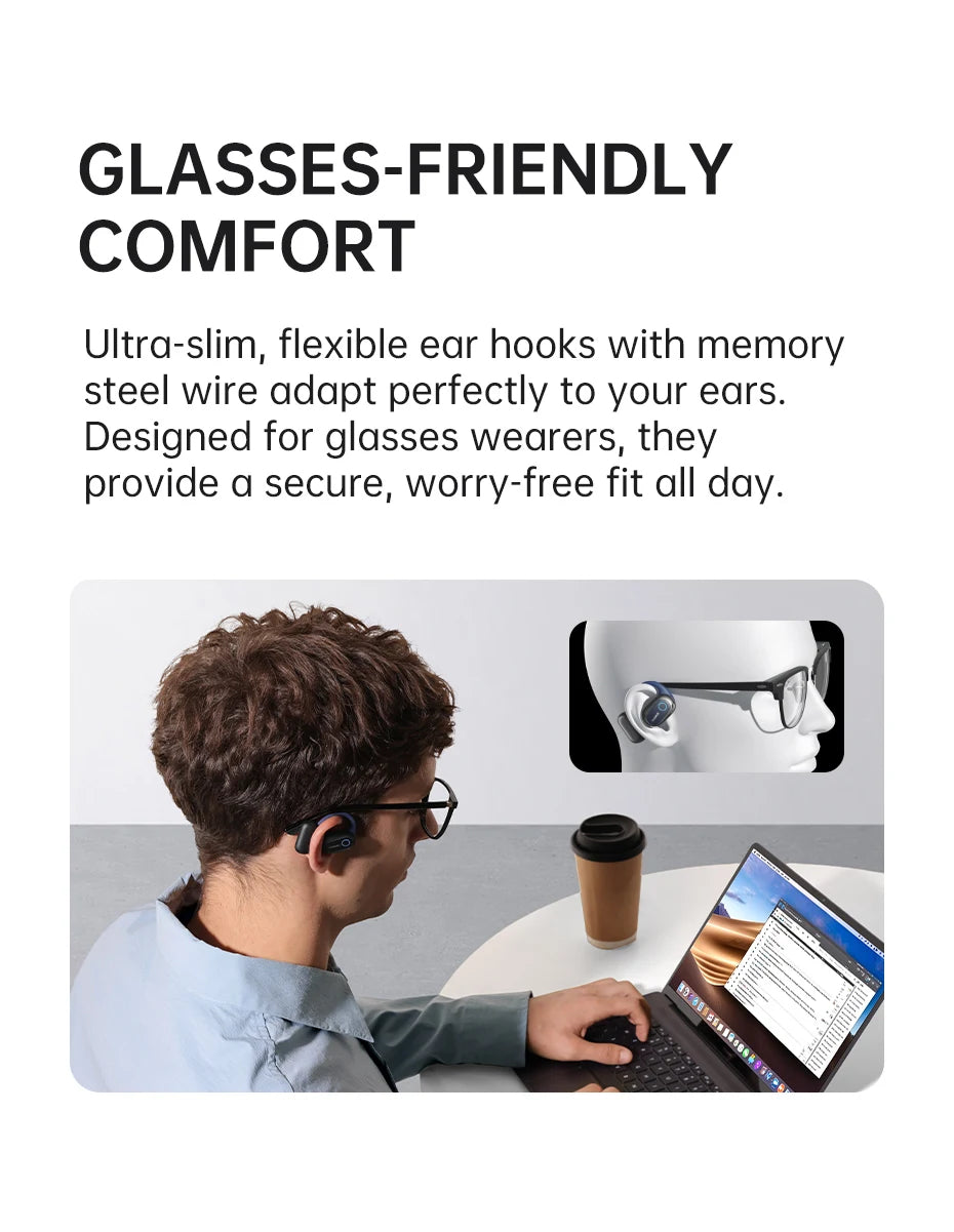 Écouteurs Sans Fil Sport Oreille Ouverte Bluetooth 5.4 — Crochets, Grandes Basses, 60h