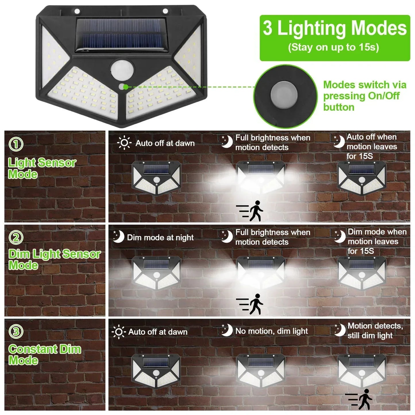 Lámpara solar LED multifuncional con sensor de movimiento, luz solar impermeable, decoración exterior para jardín, 62 focos