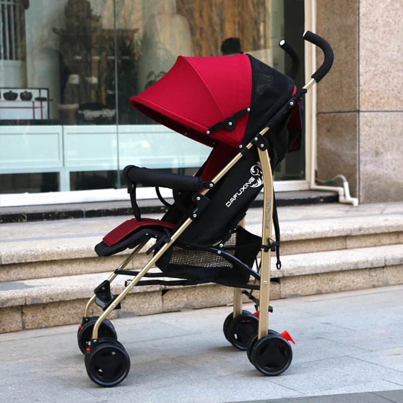 Poussette Bébé Poignée Dorée Pliable — Ultra-Légère Voyage Plein Air