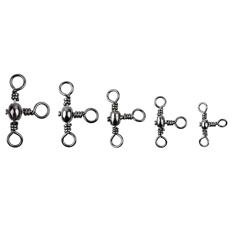 Accessoires de pêche, nickelage noir, connecteur à trois broches, séparateur de sous-ligne pivotante en T, anneau Bazi pour la pêche en plein air, 50 pièces/sac