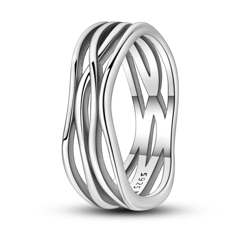 Anillos de plata 925, línea entrelazada, anillos enrollados geométricos de circonita, compromiso romántico, boda, San Valentín, joyería fina, regalo