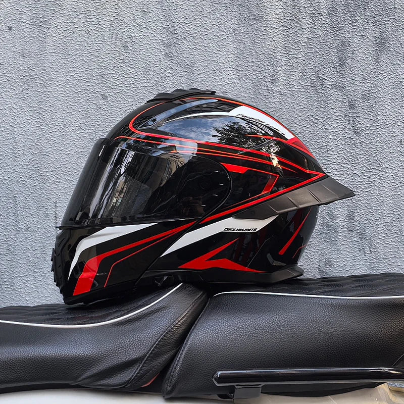 Casque de moto intégral ORZ-B08A, motif Mecha brillant, casque de course, casque de sécurité certifié DOT de Style italien avec Vi teinté