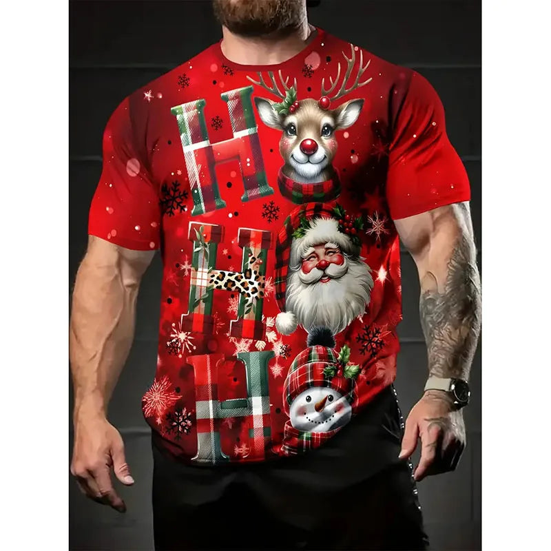 T-shirt Noël unisexe 2026 — père noël imprimé, mignon, drôle, manches courtes, cadeau enfant