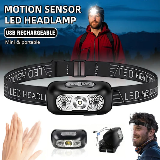 Capteur de mouvement phare Rechargeable lampe de poche LED phares Ultra lumineux lampe frontale de pêche Led front lampe frontale lampes de poche