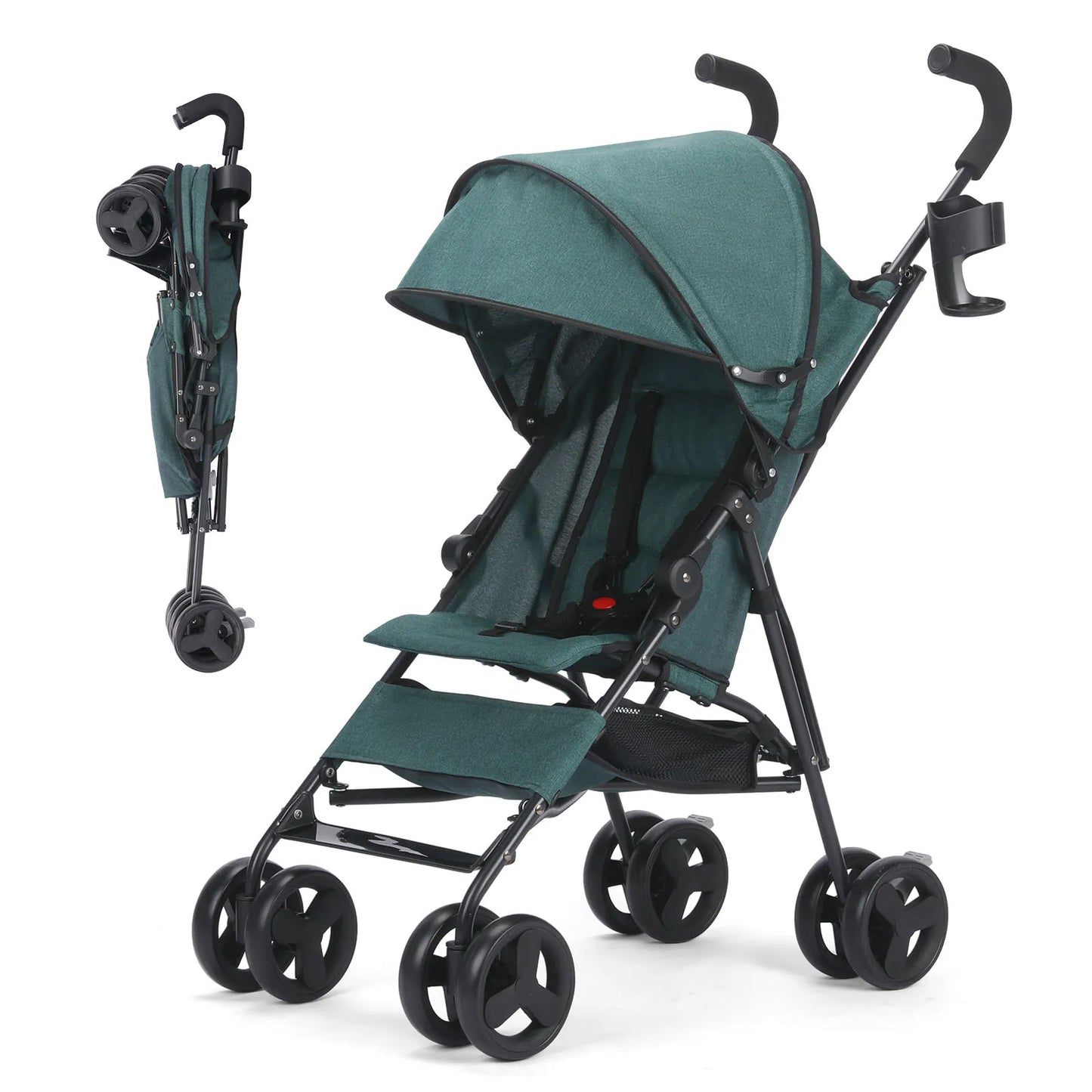 Lightweight, high-view folding baby stroller, can sit or lie down, four-wheel shock-absorbing portable travel stroller