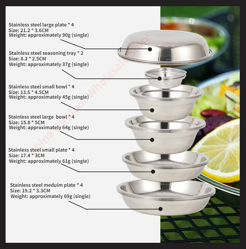 Nouveau ensemble d'assiettes à manger portables de cuisine de Camp de 22 vaisselle de Camping en plein air assiette de barbecue à conduite autonome ensemble d'assiettes de bol de Pot à soupe à la maison