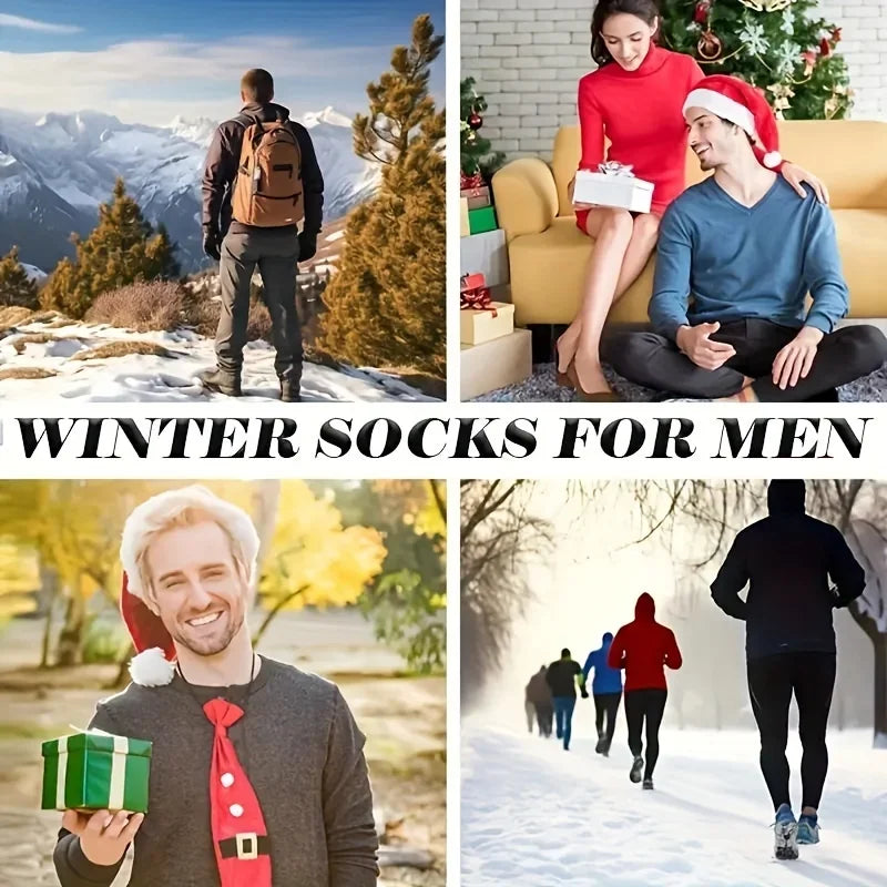 3/5 paires de chaussettes chaudes pour hommes, chaussettes épaisses en tissu éponge mi-mollet, chaussettes anti-froid pour bottes de neige, élastiques, couleur unie
