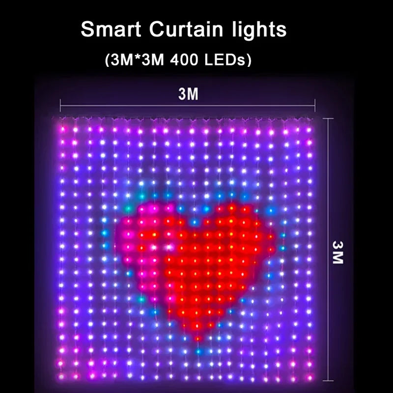 Cortina de luces LED inteligente, guirnalda de Año Nuevo, guirnalda de luces de hadas RGB, pantalla de cambio de música, para ventana, decoración navideña