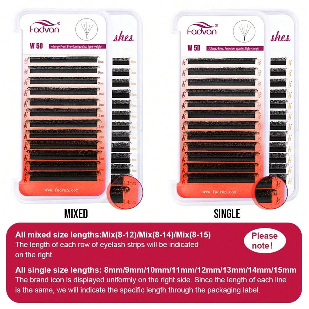 FADVAN Pestañas 5D en forma de W 0.07 D Extensiones de pestañas de volumen natural Pestañas de visón sintético de luz suave Abanicos de volumen prefabricados profesionales