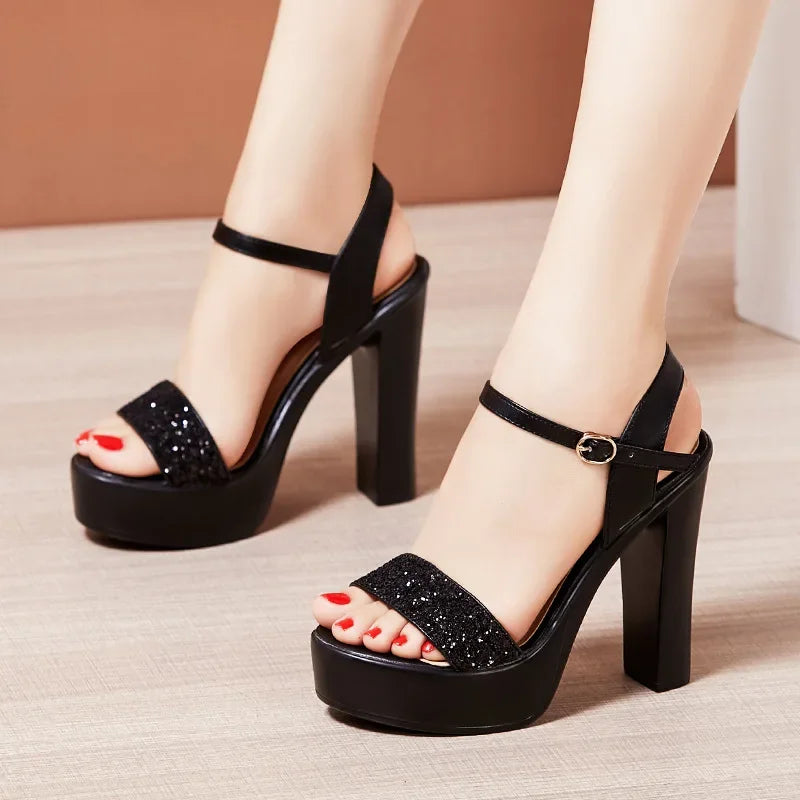 Nuevas sandalias de plataforma para mujer, Bling 32-43, con punta abierta, tacón alto, para verano de 2025, zapatos de baile de fiesta, zapatos de diseñador, sexy, zapatos de mujer