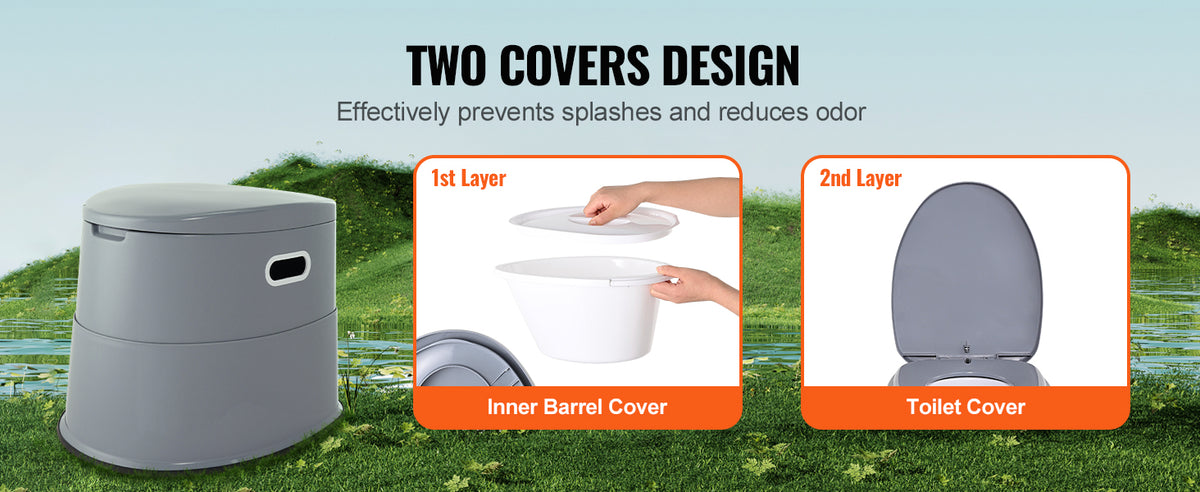 SucceBuy Toilettes portables pour camping Toilettes de voyage avec seau intérieur amovible de 1,3 gal/porte-papier amovible pour un long voyage sur route