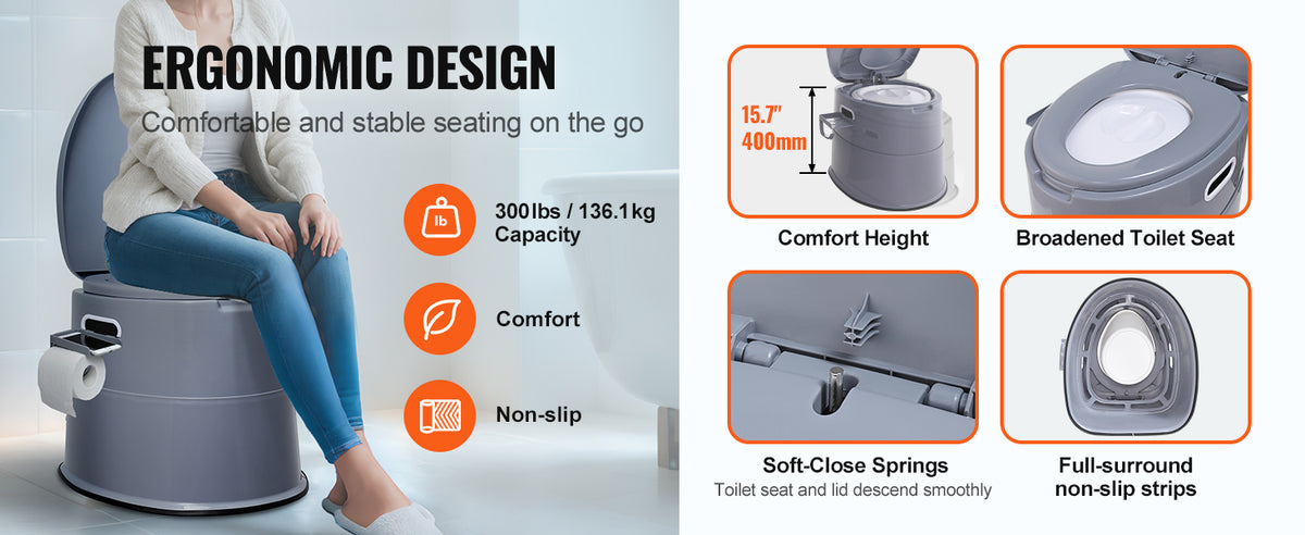 SucceBuy Toilettes portables pour camping Toilettes de voyage avec seau intérieur amovible de 1,3 gal/porte-papier amovible pour un long voyage sur route